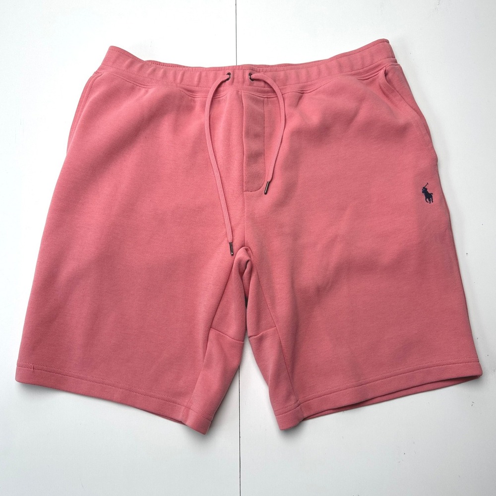 Polo Ralph Lauren Mens Pink Fleece Drawstring Shorts Size Large Logo